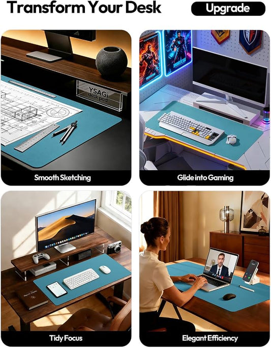 YSAGi Leather Desk Pad Protector, Office Desk Mat, Large Mouse Pad, Non-Slip PU Leather Desk Blotter, Laptop Desk Pad, Waterproof Desk Writing Pad for Office and Home (Turquoise, 23.6" x 13.8")
