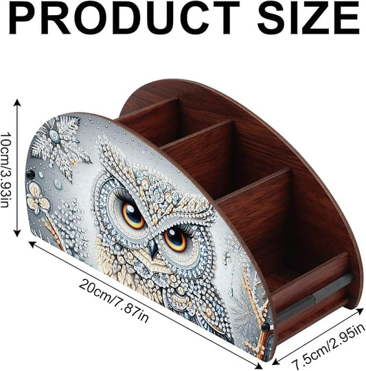 Diamond Painting Storage Box, DIY 5D Owl Design Multi-Compartment Wooden Tabletop Organizer, Diamond Art Storage Holder for Pens Makeup Brushes Remotes Office Supplies Desktop Decoration