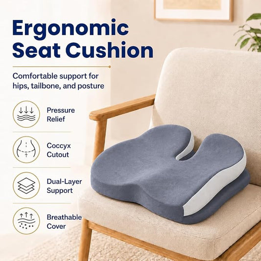 Seat Cushions for Office Chairs Wheelchair Cushion for Long Sitting Back Pain,Memory Foam Seat Car Computer Desk Chair Cushion,Coccyx Cushion for Tailbone Pain Relief Cushion Office Chair Butt Pillow