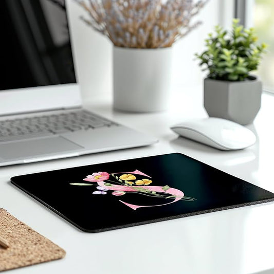 Mouse Pad Pinks Flowers Initial Letters Mousepad Desktop Laptop Computer Accessories Home Office Gaming Work Desk Computer Non-Slip Rubber Monogram Floral Alphabet A-Z mousepad (S)