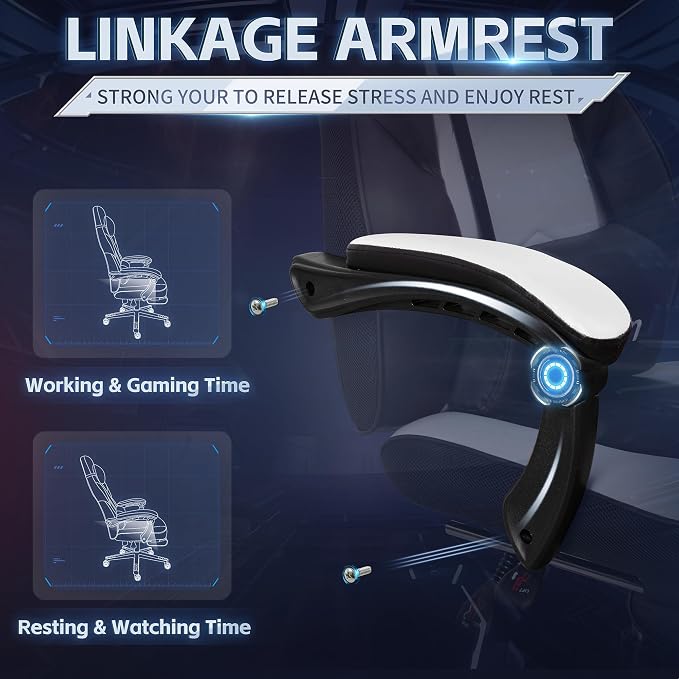 DL-win Video Gaming Chair for Adults, Computer Chair with Footrest and Ergonomic High Back, Big and Tall Gamer Chair with Massage Lumbar Support, 360° Swivel Height Adjustable Computer Chair, White