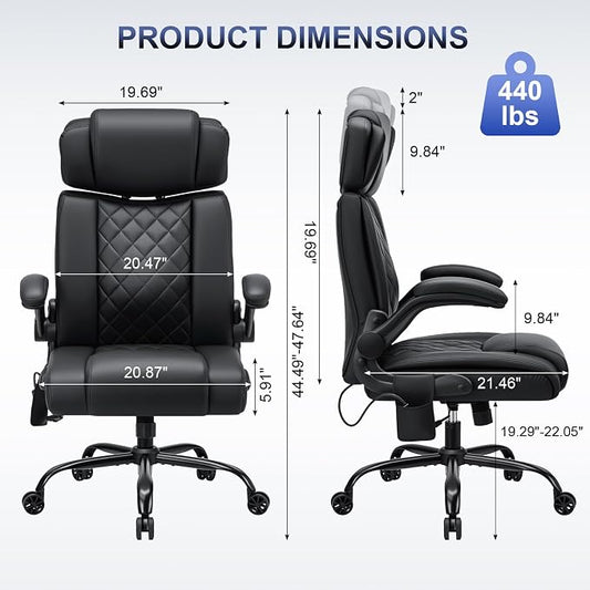 HOFFREE Executive Office Chair Ergonomic Computer Chair Comfy with Adjustable Lumbar Support and Headrest Swivel Rolling Office Chair with Flip-up Arms for Work,Study(Black)