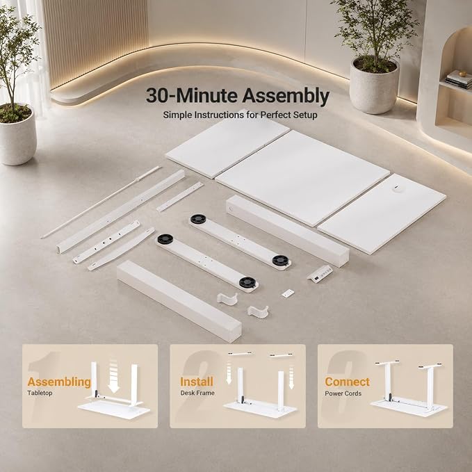 Claiks Electric Standing Desk 48 x 24 Inches, Motorized Sit Stand Desk with 3 Memory Presets & Cable Management, Spacious Ergonomic Computer Workstation for Dual Monitors & Gaming Setup, White