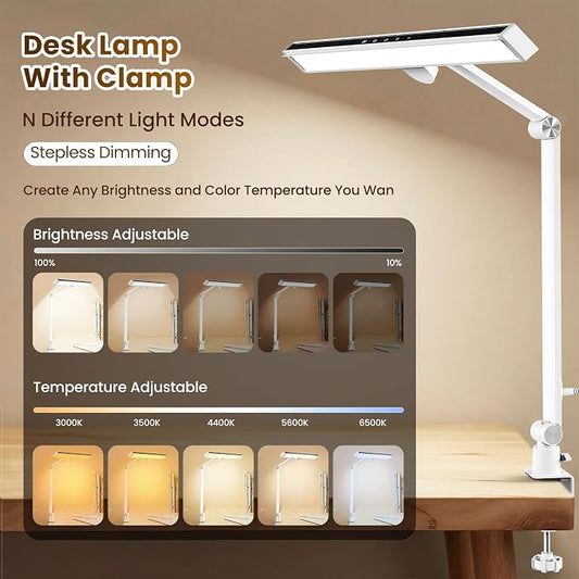 LIONVISON Desk Lamps for Home Office: 2 in 1 Eye-Caring LED Desk Lamp for Worker - 5 Color Temperature 10 Brightness Computer Light - CRI >97 Memory & Timer Func Desk Light for Office