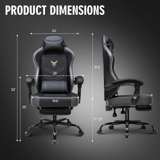 GTPLAYER Gaming Chair for Adults, Big and Tall 300LBS Heavy Duty Office Chair, Ergonomic High Back Lumbar Support and Wide Comfy Cushion with Linkage Armrests, Grey