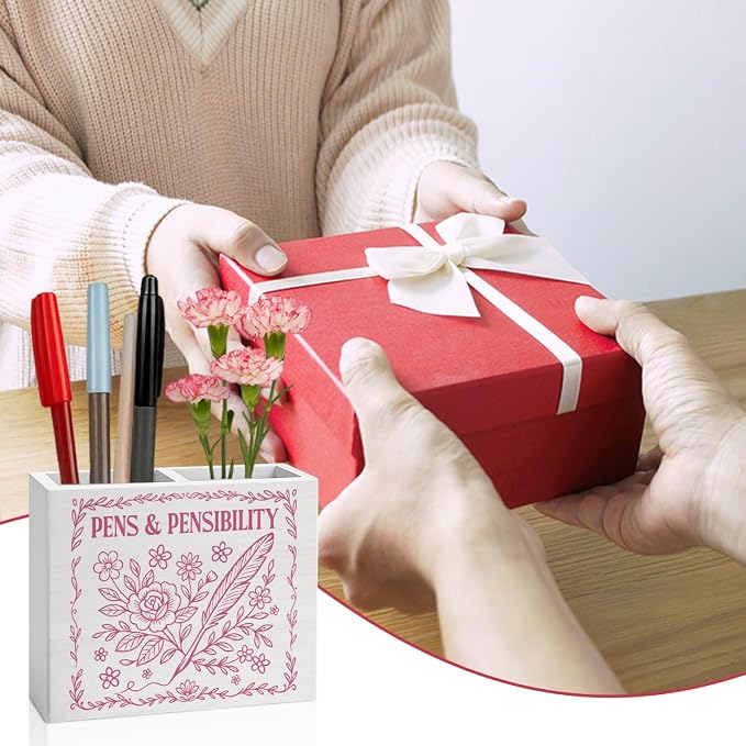 Pink Book Themed Decor Floral Writer Gifts Book Wooden Pencil Holder Desk Decor desk decor for book Lover Reader Writer Librarian Holder2828