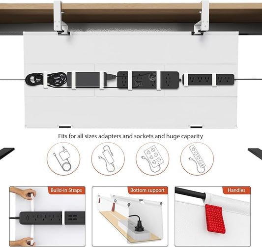 Univivi No Drill Under Desk Cable Management Tray, 36" Cord Organizer for Table, Clamp/Screw Mount Desk Cable Management, Premium Fabric Cable Management Tray for Office, Home
