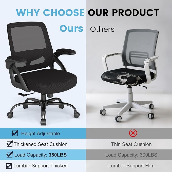 AnyGod Big and Tall Office Chair 400lbs Heavy Duty, Ergonomic Mesh Desk Chair with Flip Up Arms, Wide Seat Computer Task Chair with Lumbar Support, Swivel Executive Chair for Home Office