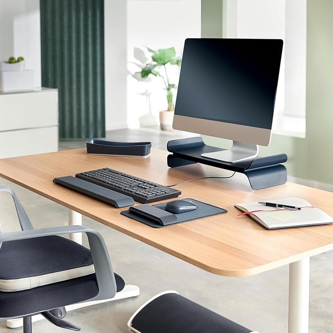 Leitz Ergo 65040089 Adjustable PC Monitor Stand, 2 Different Heights, Desktop Monitor Riser, Ergo Range, Dark Grey/White