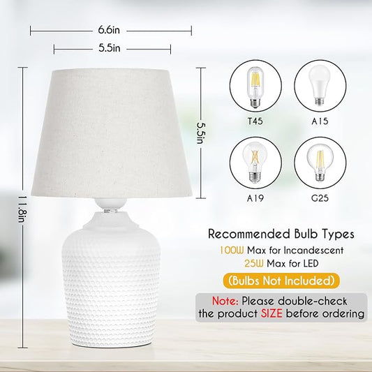 Sucolite Small 11.8'' Table Lamps Set of 2, Bedside Nightstand Lamps for Bedroom Kid’s Room, Cute Desk Lamps with Studded Texture Base for Reading Nursery Living Room Office, White & Beige