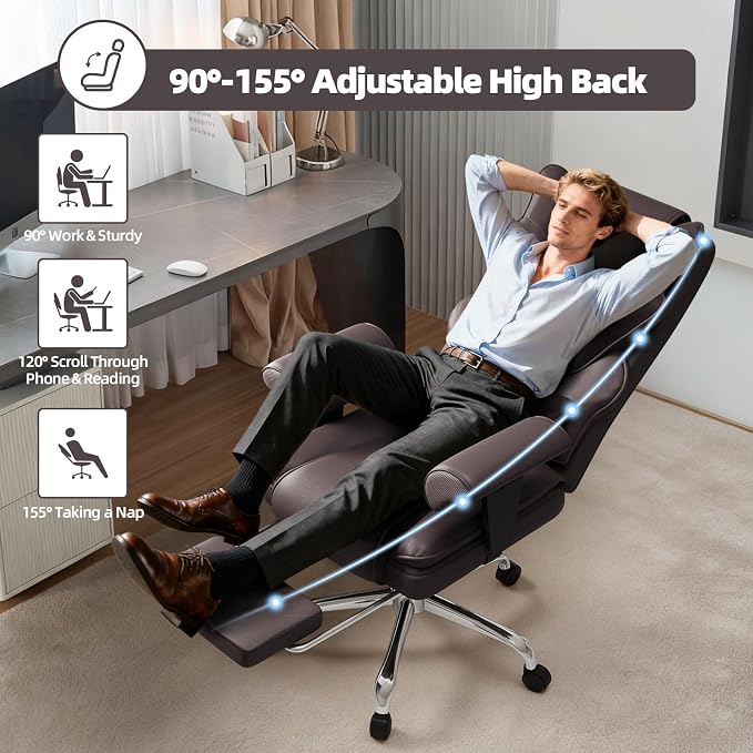 7-Point Massage Office Chair,Heated Manageral Chair,Ergonomic Executive Chair with Footrest,Adjustable Armrest,Computer Chair for Offices, Study Room,Gaming Spaces,Brown
