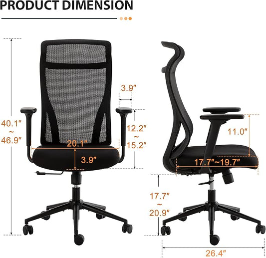 Qulomvs Mesh Ergonomic Office Chair Home Office Desk Chair with Headrest Height Adjustable Computer Executive Desk Chair with Wheels 360 Swivel Task Chair