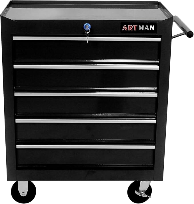 RYH 5Drawers Rolling Tool Chest & Tool Box on Wheels | Heavy Duty Metal Cart with Ball Bearing Drawers | Fits US General Tool Box for Garage Storage (Black, 5 Drawers(29.9" H × 24.2" W × 12.9" D)