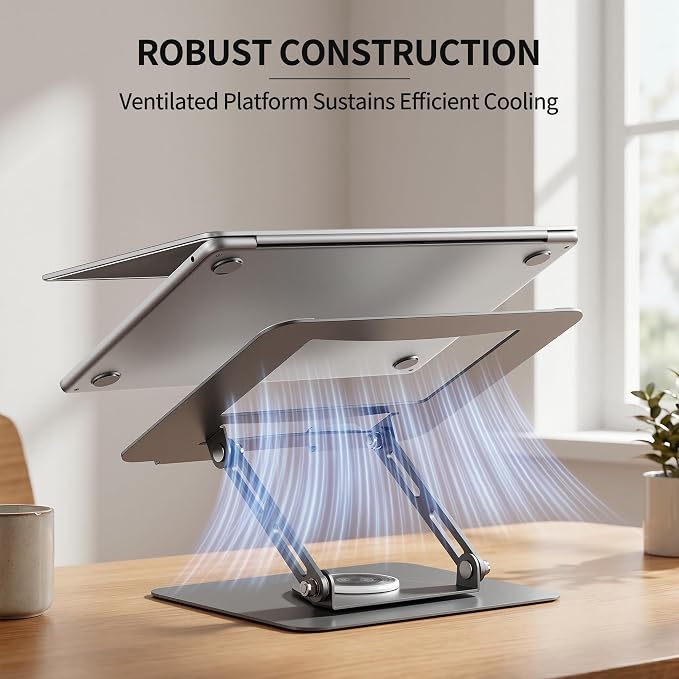 ALASHI Laptop Stand for Desk with 360° Rotating Base, Multi-Angle Adjustable Laptop Stands, Foldable Laptop Riser Compatible with 10 to 17 Inches PC Computer, Grey