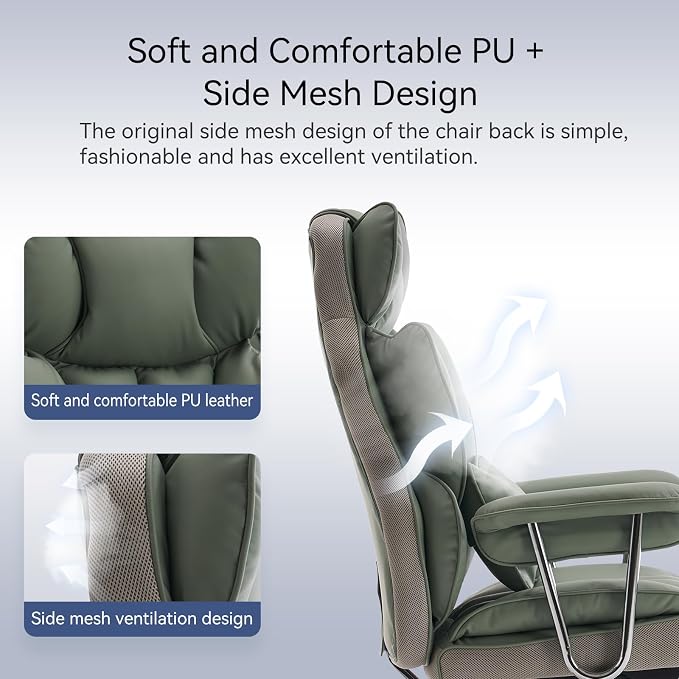 Efomao Executive Office Chair for Heavy People, High Back Computer Chair with Foot Rest, Height Adjustable PU Leather Office Chair,Big and Tall Office Chair (Green)