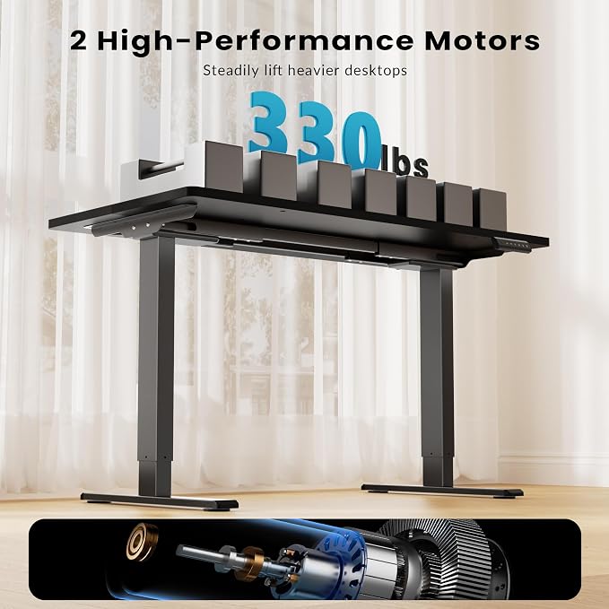 GallopFun Dual Motor Electric Standing Desk Frame for 43.3 to 70.8" Table Tops, 330lbs Weight Capacity,Ergonomic Standing Height Adjustable Base with Memory Controller,Black Frame Only