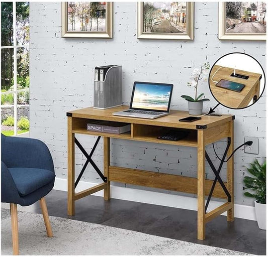 Convenience Concepts Durango Desk with Charging Station, 42", English Oak/Black