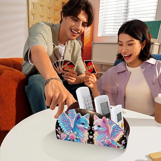 DIY Diamond Painting Storage Box Organizer Couple Winged Foxes Handmade 5D Rhinestone Diamond Art Desktop Holder for Home Organization Craft Tabletop Valentine's Day Decoration