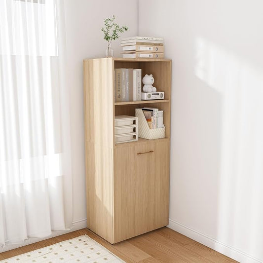Folding Out Desk with Storage Shelves, Expandable Hidden Computer Desk, Foldable Space-Saving Pull Out Murphy Table, Writing Table with Wheels for Home Office Bedroom Small Spaces (Natural Wood.)