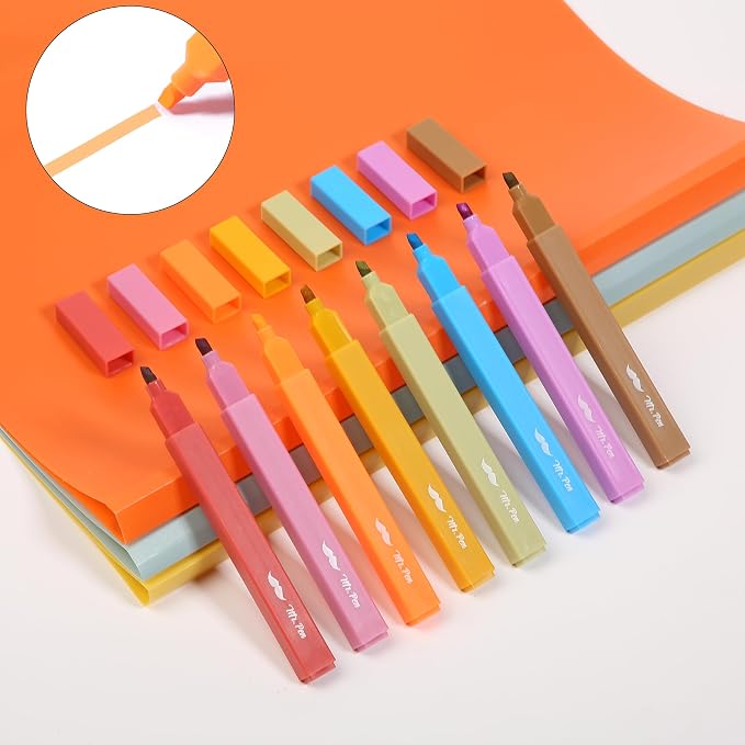Mr. Pen- Aesthetic Highlighters No Bleed, 8 Pack, Warm Colors, Chisel Tip | Cute Highlighters Assorted Colors for Journaling, Highlighting, Underlining, Fast Dry, Back to School Supplies