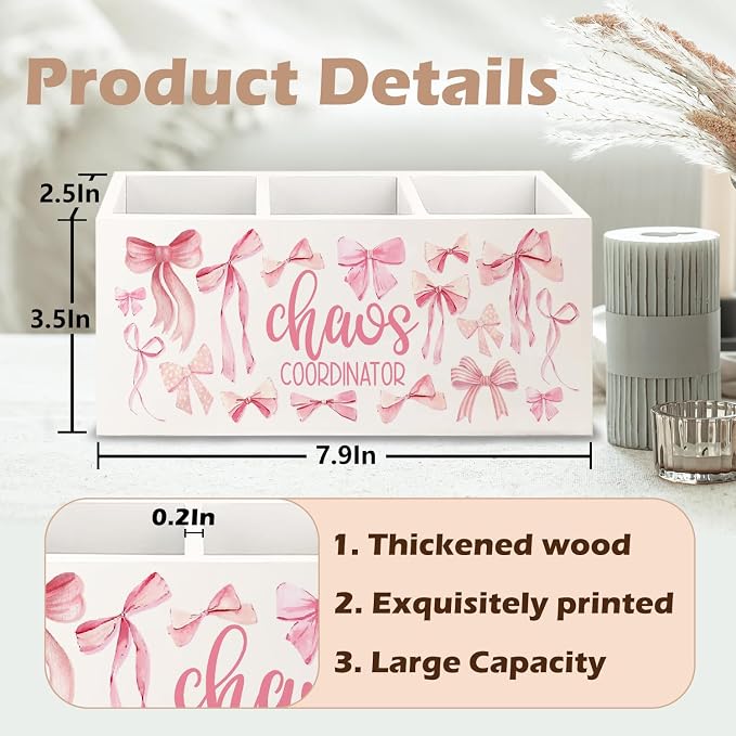 Thank You Appreciation Gifts for Women Boss Coworker Manager Nurse Employee Social Workers Wooden Pen Pencil Holder,Coquette Pink Bow Chaos Coordinator Makeup Brush Toothbrush Holder Organizer