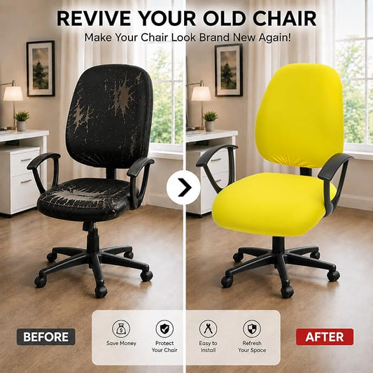 Stretchable Desk Office Chair Seat Covers - Universal Stretch Computer Chair Slipcover - 180GSM Washable Rotating Backrest Coverings & Cushion Protectors for Dogs, Cats, Pets, Yellow