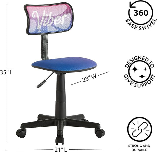 Urban Lifestyle Swivel Desk Chair, Vibes, Stylish and Compact Office Chair with Mesh Back, Swivel Function, Adjustable Height, and Cushioned Seat