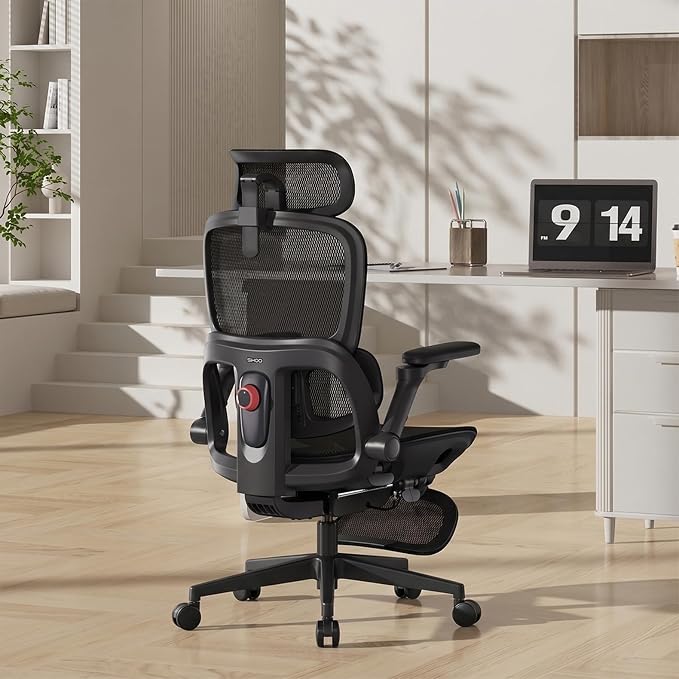 SIHOO B300 PRO Comfy Ergonomic Office Chair with FOOTREST, Mesh Computer Chair with 360° FILP-up 6D Armrests, 135° Reclining, Breathable Desk Chair for Home Office, Holds 300 LBS-White