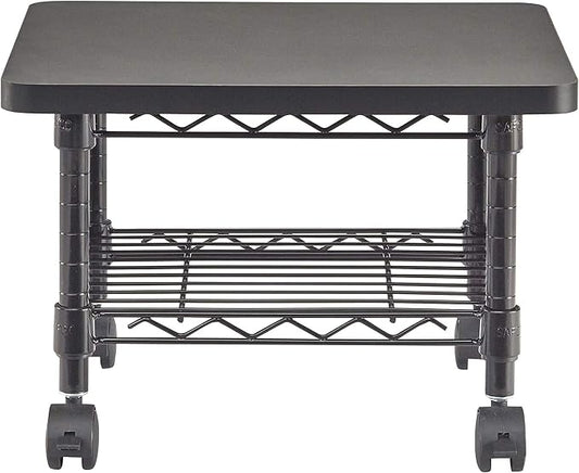 Safco Onyx Rolling Cart Printer Stand, Under-Desk Mobile Utility Table for Home Office with Steel Shelf, Black