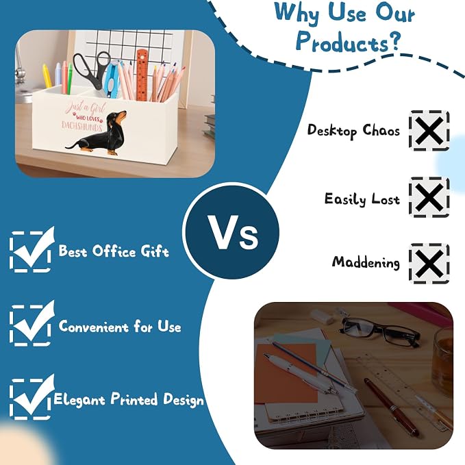 Funny Dachshund Pen Pencil Holder Organizer for Desk Accessories,Dachshund Lover Gifts for Women Girls Wooden Pen Pencil Holder for Office Desk Accessories