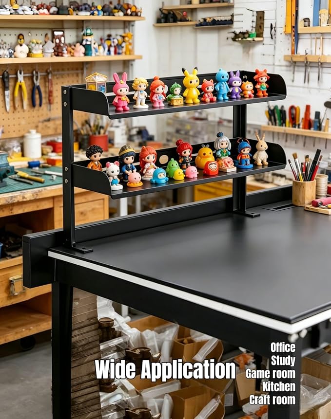 Yuxh Desk Clamp Shelf 16 Inch, Black | Space-saving, clip on or under shelf for panel tabletop, office, easy drill-free assembly, single-tier tray fits A4 paper