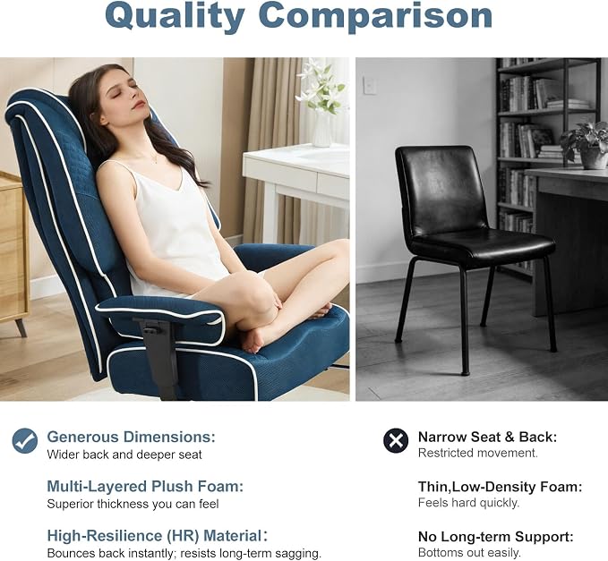 EXCEBET Big and Tall Office Chair 400lbs Wide Seat, Leather High Back Executive Office Chair with Lumbar Support, Ergonomic Chairs Padded Armrests & Thick Cushion (Mesh Blue)