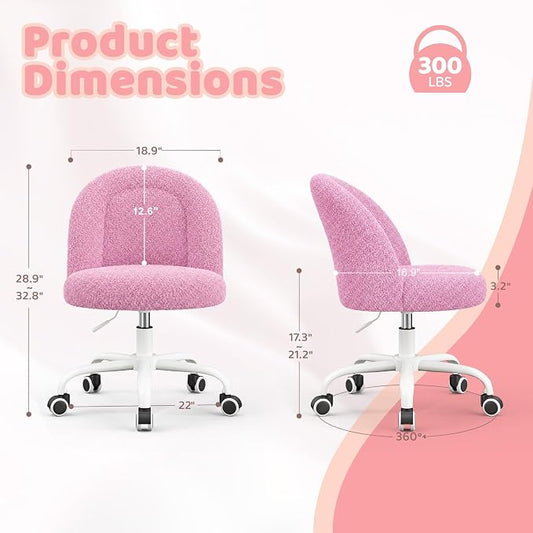 DurayLoly Vanity Chair Armless Cute Desk Chair with Wheels Soft Teddy Fleece Swivel Task Chair Adjustable Height & Silent Casters Ideal for Vanity Table, Bedroom & Dorm Lilac Purple
