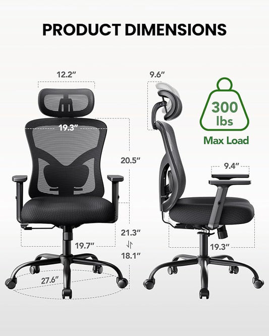 Marsail Ergonomic Office Chair Ergonomic Gaming Chair with Lumbar Support, 2D Headrest, Adjustable Armrests, Contoured Seat Cushion, Computer Desk Chair with Wheels for Home and Office, Pack of 3