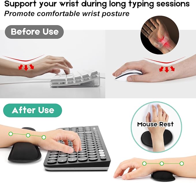 Excel Cheat Sheet Mouse Pad Set | 3-Piece XL Ergonomic Desk Mat with Wrist Rest for Office & Gaming(Black)