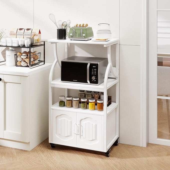 Natwind 4 -Tier Rolling Printer Stand with Power Outlet,23.6"x15.8",White | Printer Table with Adjustable Open Shelf,Home Office Storage Filing Cabinet on Lockable Wheels for Printer,Scanner and Files