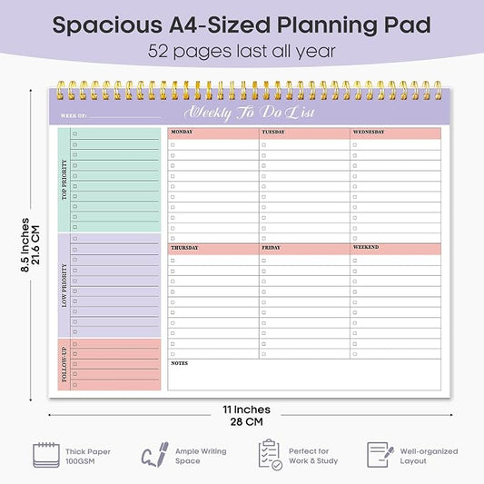 Taja 6 Pack of Weekly To Do List Notepad with 52 Undated Sheets(8.5"×11")- Weekly Desk Planner for Women & Man, Work and Home - 6 Pack Multi