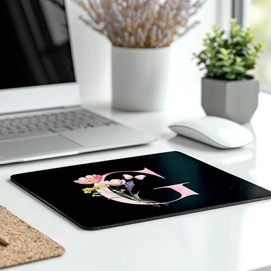 Mouse Pad Pinks Flowers Initial Letters Mousepad Desktop Laptop Computer Accessories Home Office Gaming Work Desk Computer Non-Slip Rubber Monogram Floral Alphabet A-Z mousepad (G)