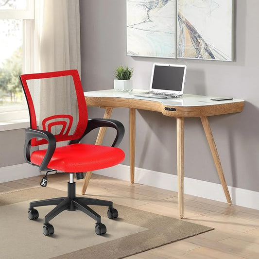 Office Chair, Ergonomic Mid-Back Mesh Desk Chair with Lumbar Support, Adjustable Height Computer Chair with Rolling Wheels Design,Comfy Armrest for Work, Study, Gaming, 8 Pack, Red