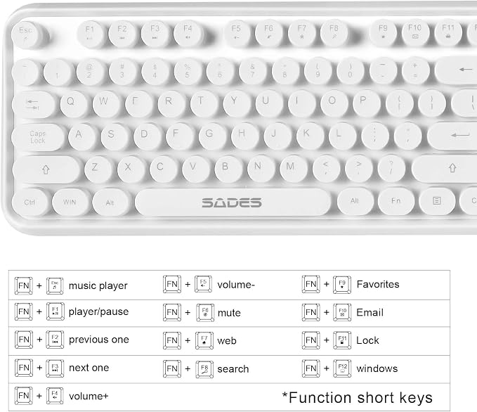 White Wireless Keyboard and Mouse Combo, Cute Bubble Keyboard with Round Keys,2.4Ghz Full Szie Aesthetic Minimalist Keyboard with Number Pad for PC Laptop Desktop