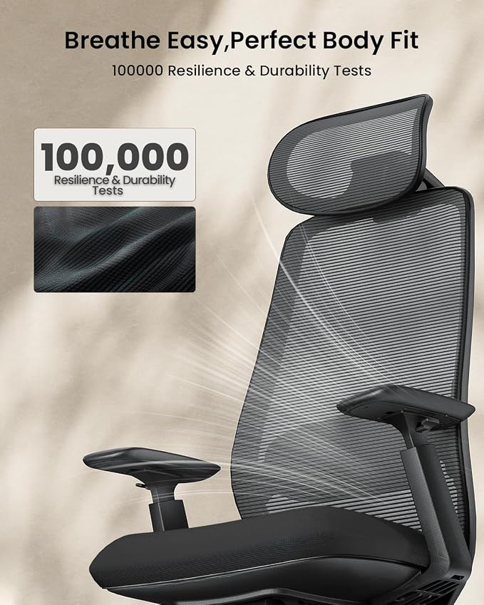 ProtoArc EC200 Ergonomic Office Chair, High-Back Mesh with Lumbar Support & Adjustable Seat Depth – Home Office Ergo Desk Chair Long-Hours Sitting for Remote Workers, Programmers - Pure Black | Lumbar Support, High-Back, Mesh Desk Chair, Home Office 8+...