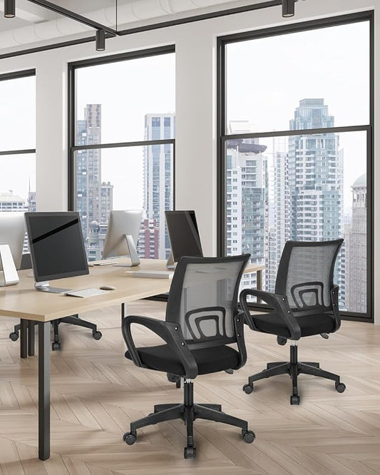 NEO CHAIR Office Desk Computer Chair Ergonomic Mesh Gaming Cushion Seat with Comfy Lumbar Mid Back Support Adjustable Height Swivel Rolling Wheels for Home Task (Mesh Black)