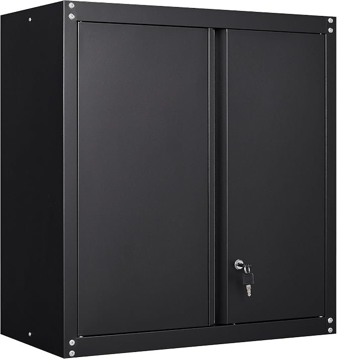 IRONFFICE Wall Cabinet Storage, Locking Wall Cabinet with 2 Doors,Garage Storage Cabinet for Home Office,Gym,Garage,Black