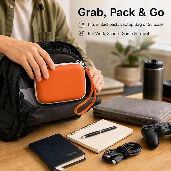 Case Compatible with LaCie Rugged Mini 1TB/ 2TB/ 4TB/ 5TB External Hard Drive Portable HDD, Storage Holder for Hard Drives for Mac and PC Computer & USB 3.0 2.0 Cable SD Cards (Tangerine)