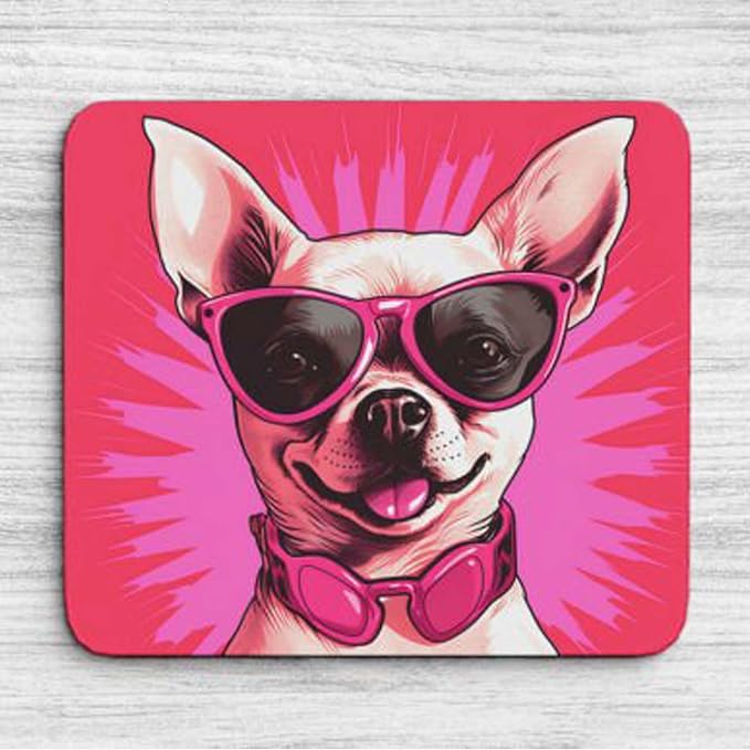 Pink Mousepad Glamour Dog Chihuahua Mouse Pad for Home Office Gaming Working Desk Computer Desktop Accessories Non-Slip Rubber Mousepad for Dog Lovers