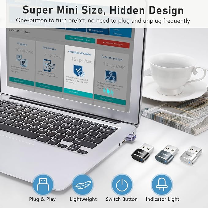 Auedrot USB Mouse Mover with Switch Button, Automatic Mouse Jiggler with 2 Modes, Keep Computer/Laptop Awake - Purple