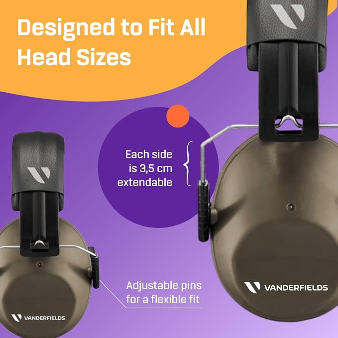 Vanderfields - Hearing Protection Ear Muffs - Over 31 dB (2K Hz) Broad Noise Cancelling Sound Reduction - Adults & Teens