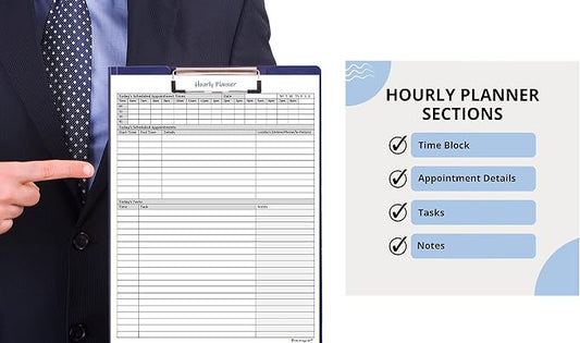 Life Charge Hourly Planner Notepad for Work, Daily Schedule with Time Blocking, Task List & Notes, 60 Pages, 8.5 x 11 Letter