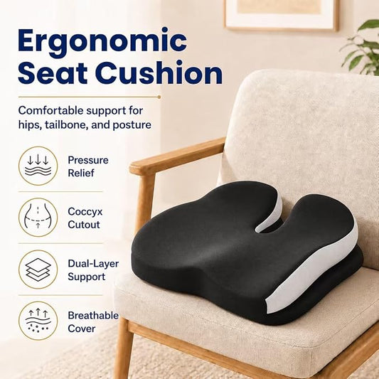 Seat Cushions for Office Chairs Wheelchair Cushion for Long Sitting Back Pain,Memory Foam Seat Car Computer Desk Chair Cushion,Coccyx Cushion for Tailbone Pain Relief Cushion Office Chair Black
