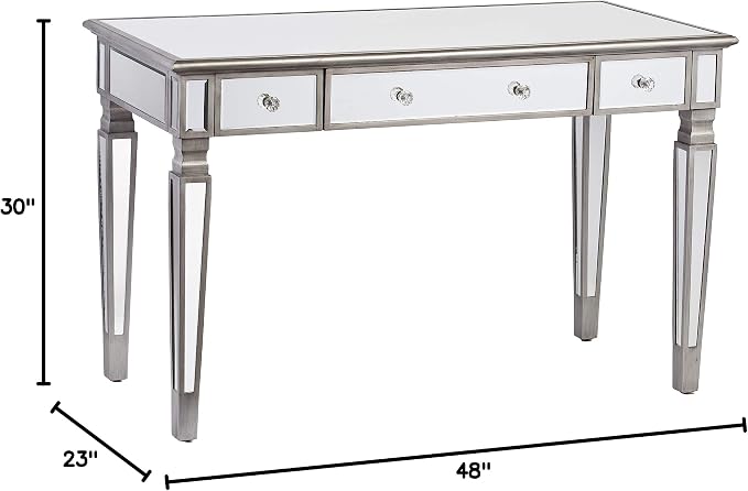 SEI Furniture Wedlyn Mirrored Writing Desk, Silver